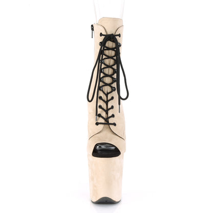 Pleaser FLAMINGO-1021FS Beige Lace-Up Peep Toe Platform Ankle Boots - 8 Inch Heels