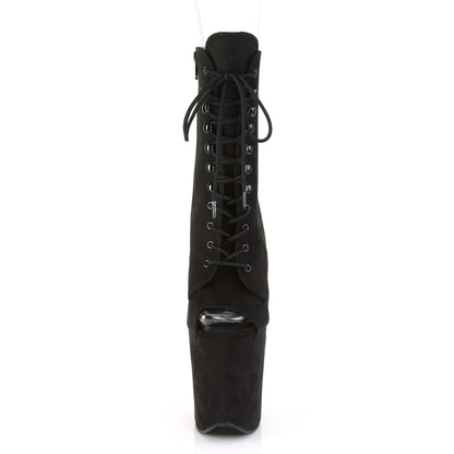Pleaser FLAMINGO-1021FS Black Lace-Up Peep Toe Platform Ankle Boots - 8 Inch Heels