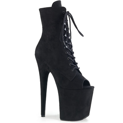 Pleaser FLAMINGO-1021FS Black Lace-Up Peep Toe Platform Ankle Boots - 8 Inch Heels