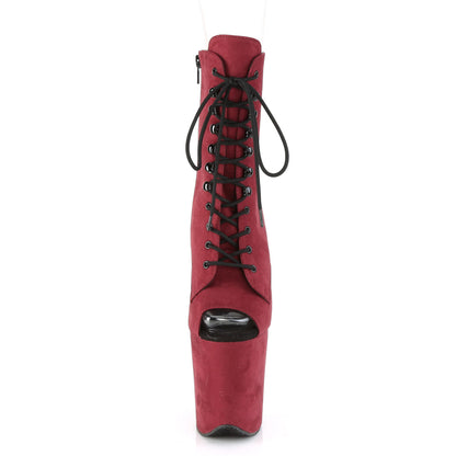 FLAMINGO-1021FS Pleaser Burgundy 8 Inch Exotic Dancer Ankle Boots