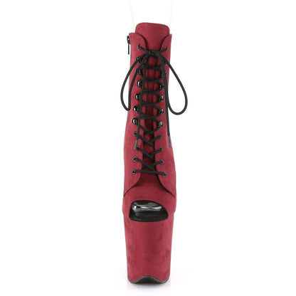 Pleaser FLAMINGO-1021FS Burgundy Lace-Up Peep Toe Platform Ankle Boots - 8 Inch Heels