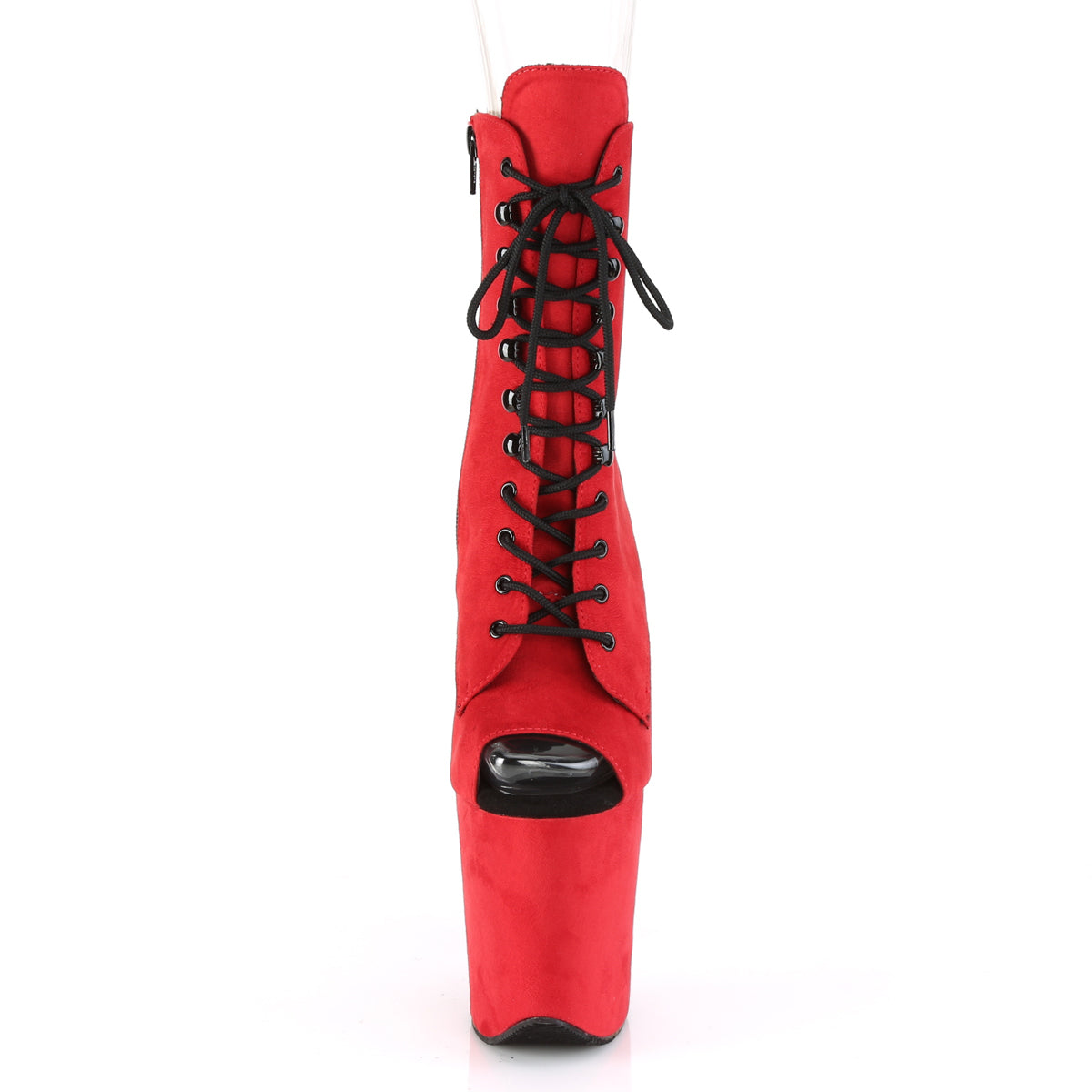 Pleaser FLAMINGO-1021FS Red Lace-Up Peep Toe Platform Ankle Boots - 8 Inch Heels