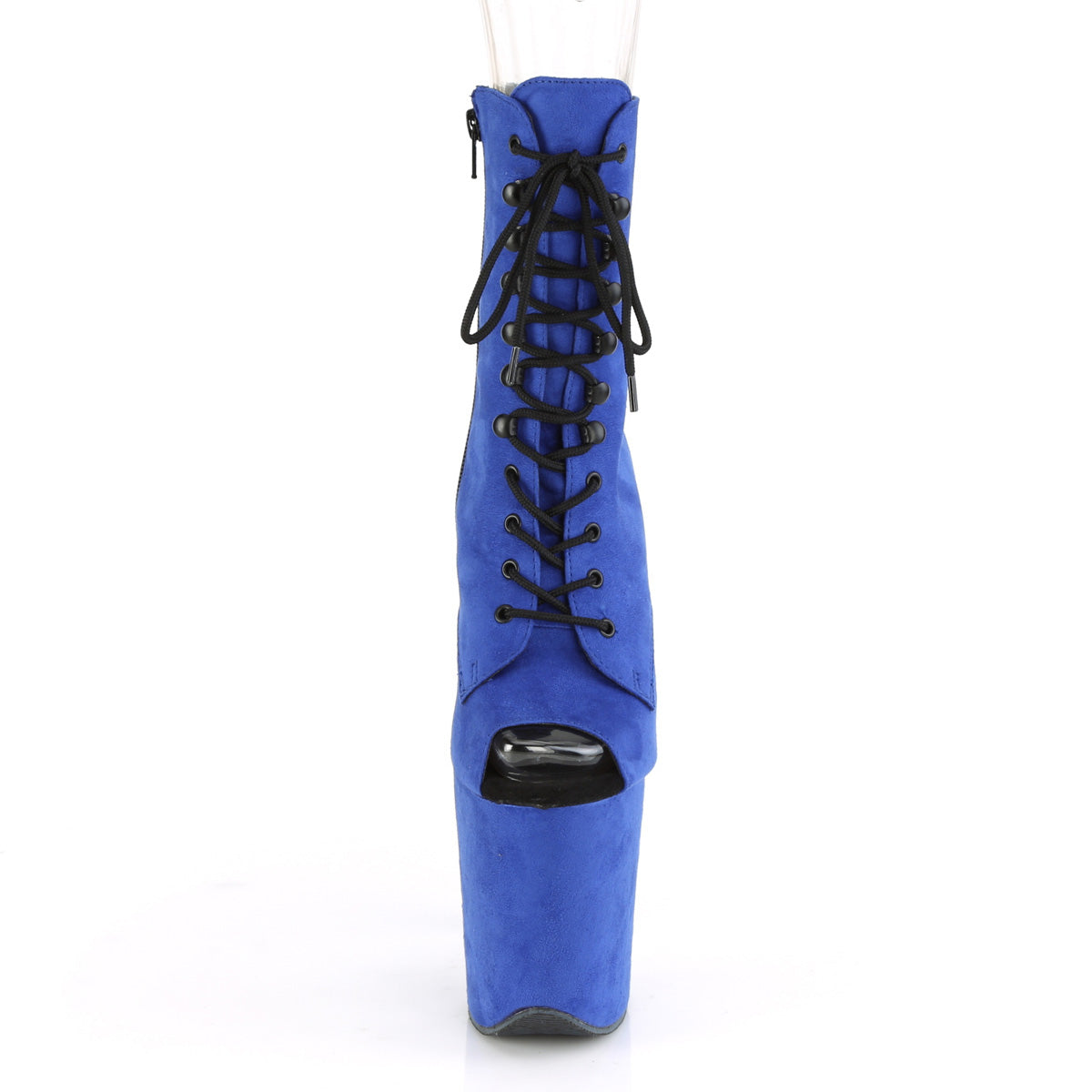 Pleaser FLAMINGO-1021FS Royal Blue Lace-Up Peep Toe Platform Ankle Boots - 8 Inch Heels