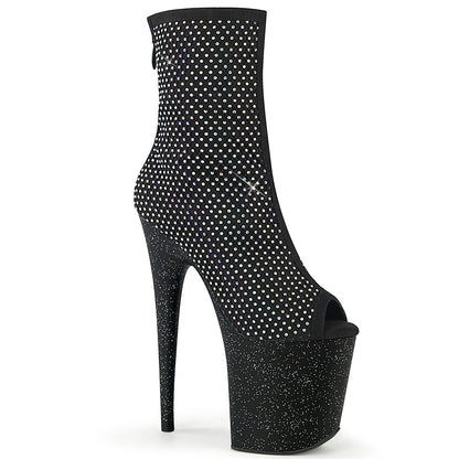 FLAMINGO-1031GM Pleaser Black 8 Inch Pole Dance Ankle Boots Blk Fabric-RS Mesh Blk Matte