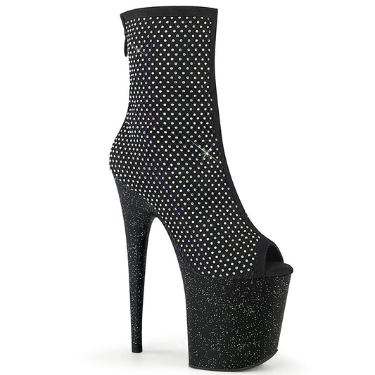 FLAMINGO-1031GM Pleaser Black 8 Inch Pole Dance Ankle Boots Blk Fabric-RS Mesh Blk Matte