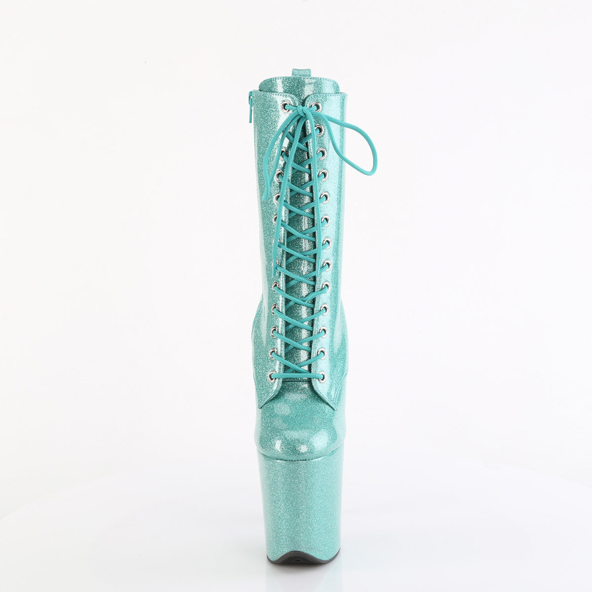 FLAMINGO-1040GP Pleaser Aqua Glitter 8 Inch Platform Ankle Boots