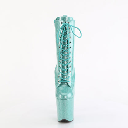 FLAMINGO-1040GP Pleaser Aqua Glitter 8 Inch Platform Ankle Boots
