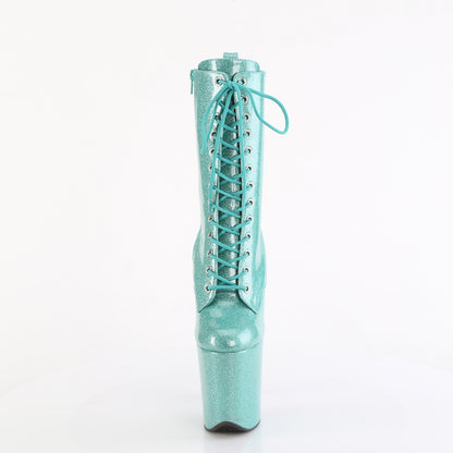 Pleaser FLAMINGO-1040GP Aqua Glitter Lace-Up Platform Ankle Boots - 8 Inch Heels