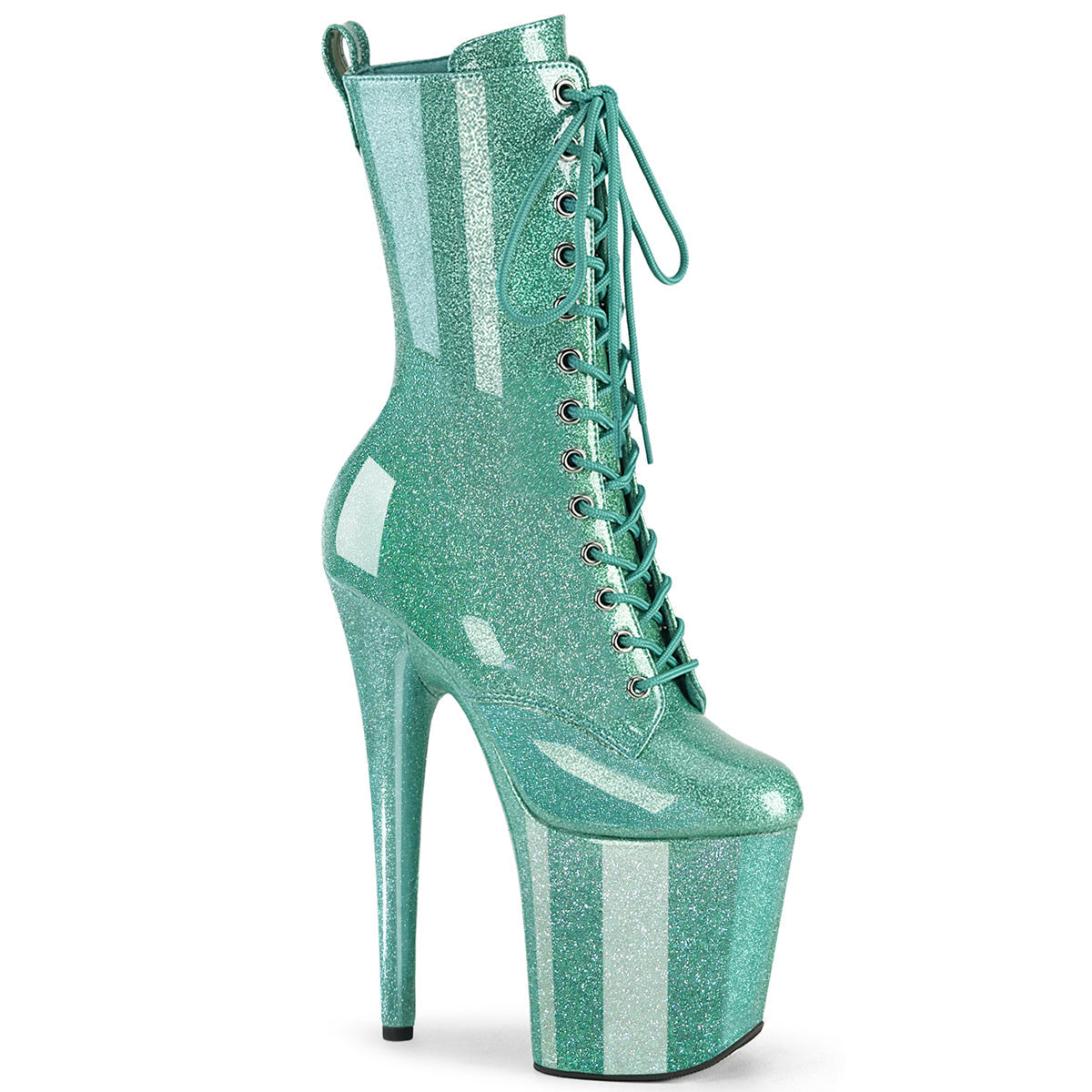FLAMINGO-1040GP Pleaser Aqua Glitter 8 Inch Platform Ankle Boots Aqua Glitter Pat M