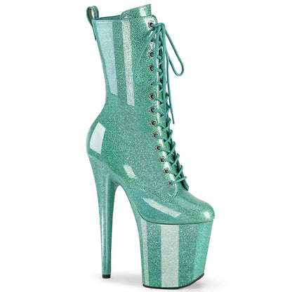 Pleaser FLAMINGO-1040GP Aqua Glitter Lace-Up Platform Ankle Boots - 8 Inch Heels