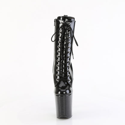 Pleaser FLAMINGO-1040GP Black Glitter Lace-Up Platform Ankle Boots - 8 Inch Heels