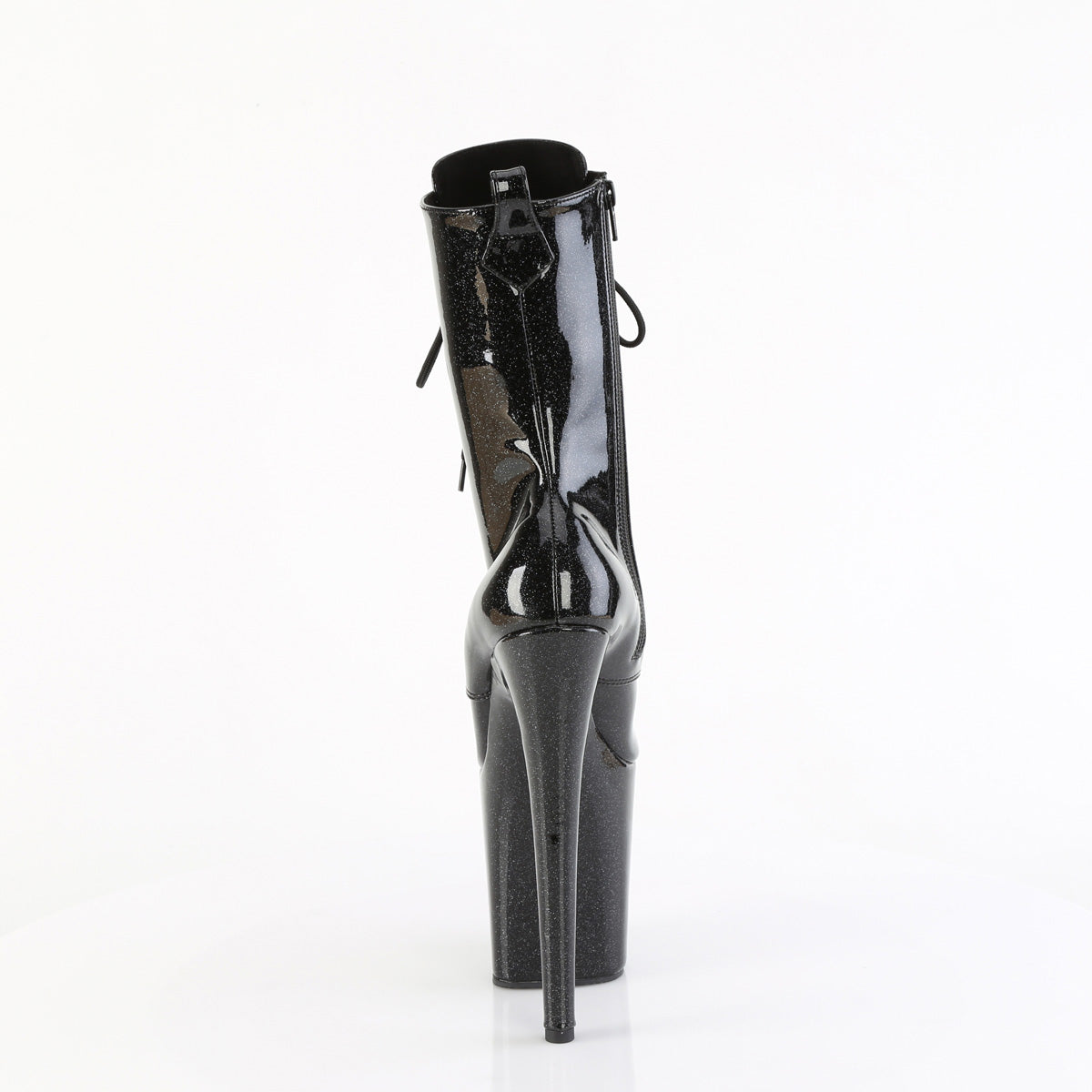 Pleaser FLAMINGO-1040GP Black Glitter Lace-Up Platform Ankle Boots - 8 Inch Heels