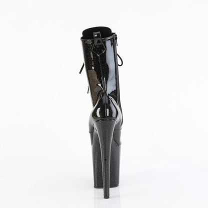 Pleaser FLAMINGO-1040GP Black Glitter Lace-Up Platform Ankle Boots - 8 Inch Heels