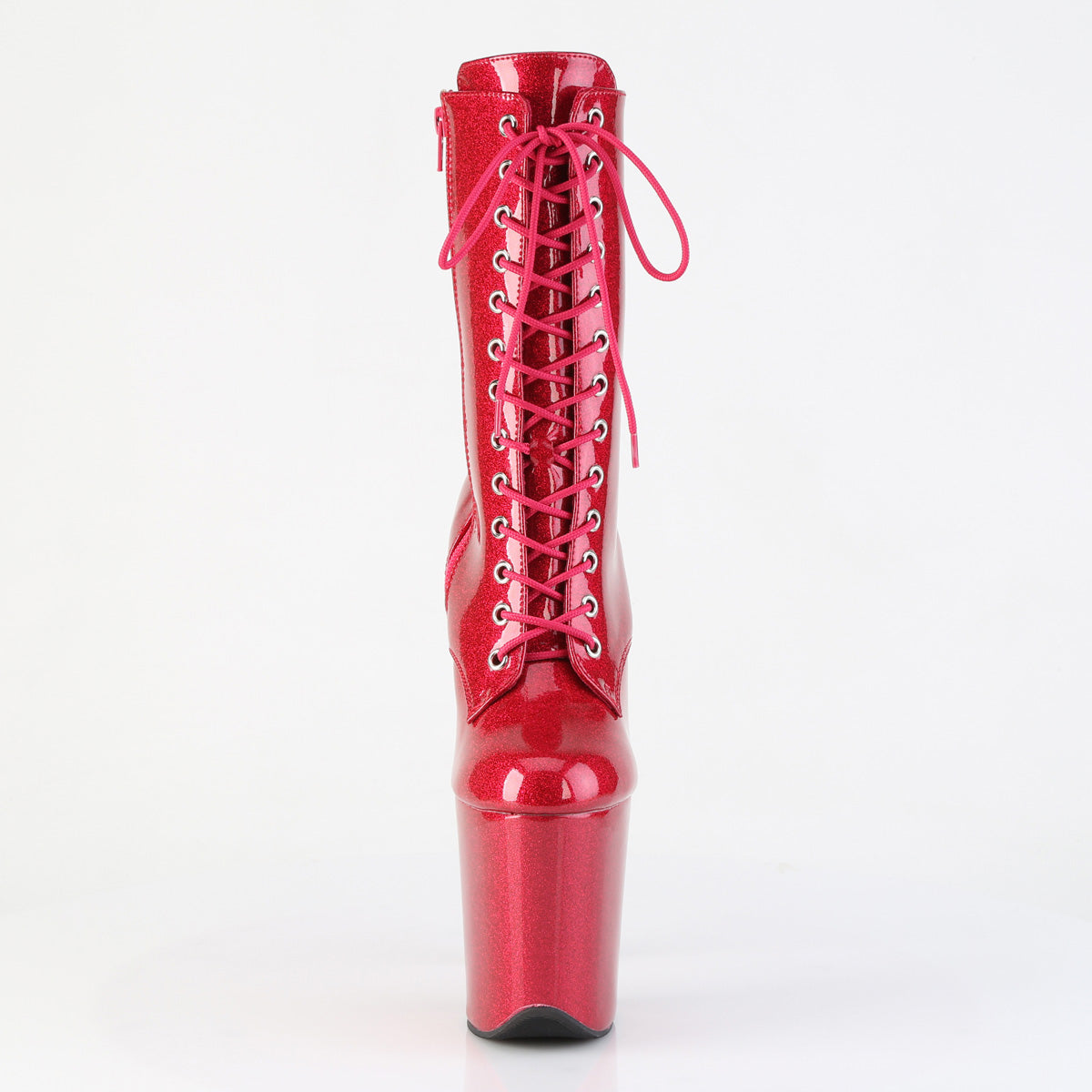 Pleaser FLAMINGO-1040GP Fuchsia Glitter Lace-Up Platform Ankle Boots - 8 Inch Heels