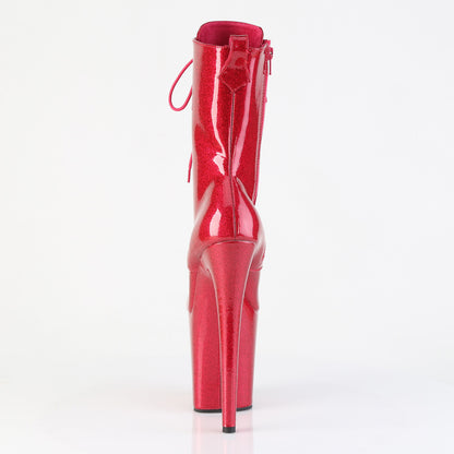 Pleaser FLAMINGO-1040GP Fuchsia Glitter Lace-Up Platform Ankle Boots - 8 Inch Heels