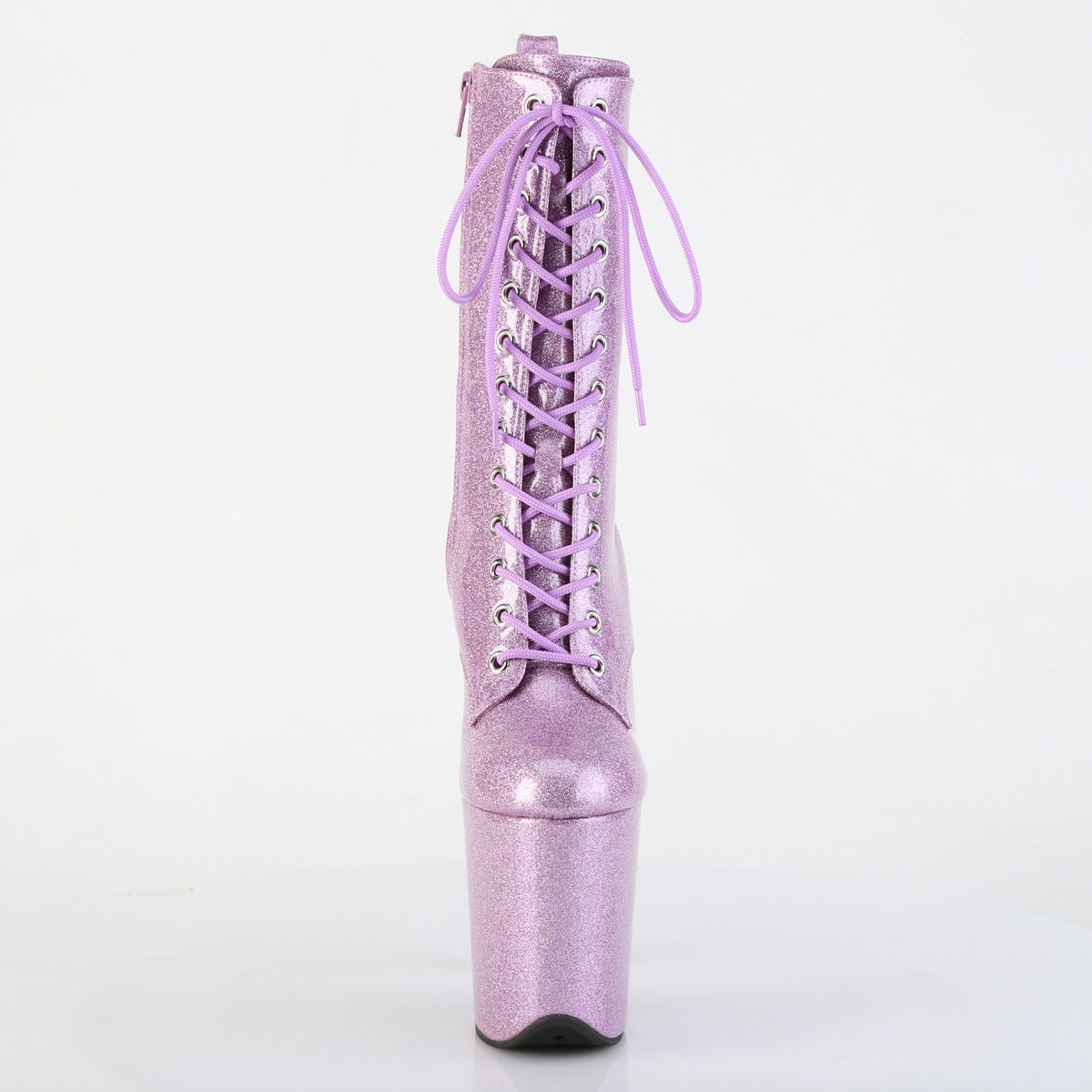 Pleaser FLAMINGO-1040GP Lilac Glitter Lace-Up Platform Ankle Boots - 8 Inch Heels