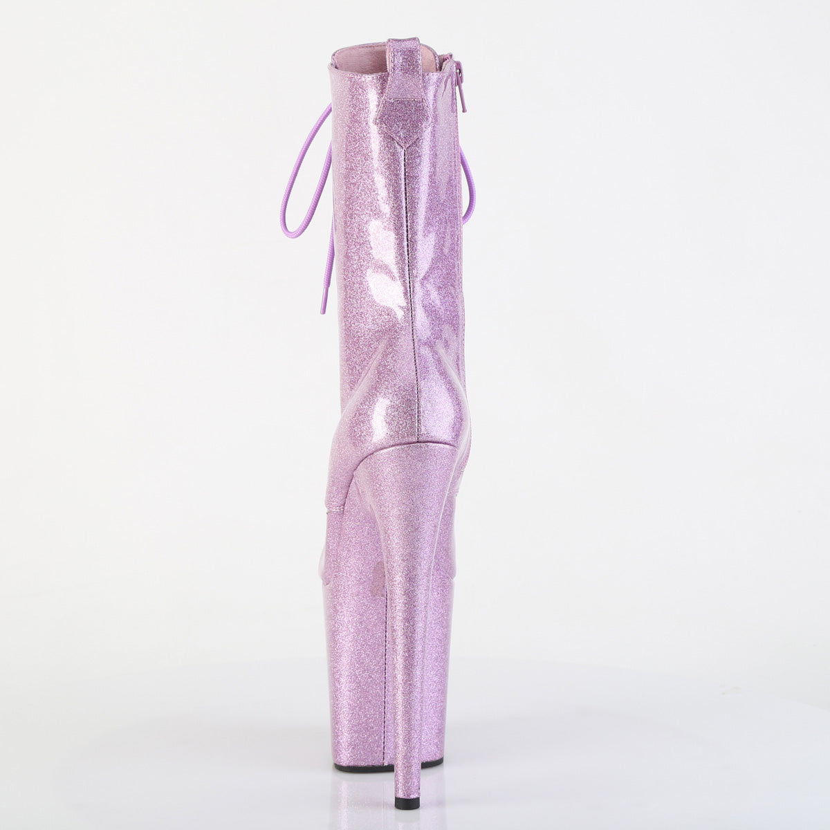 Pleaser FLAMINGO-1040GP Lilac Glitter Lace-Up Platform Ankle Boots - 8 Inch Heels