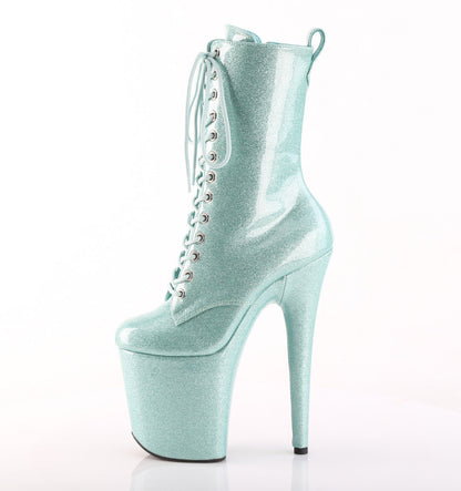 FLAMINGO-1040GP Pleaser Mint Glitter 8 Inch Pole Dancer Ankle Boots