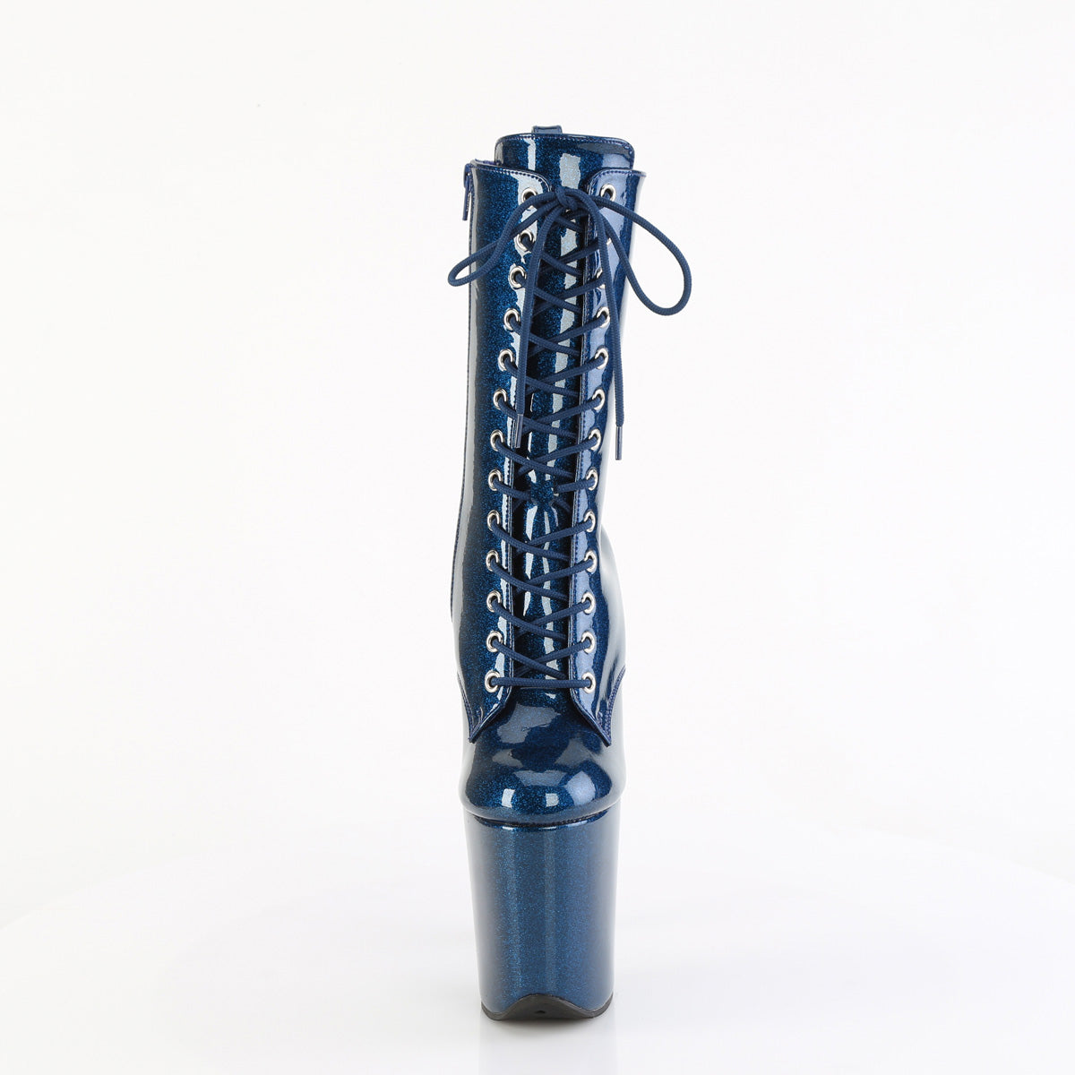 Pleaser FLAMINGO-1040GP Navy Blue Glitter Lace-Up Platform Ankle Boots - 8 Inch Heels