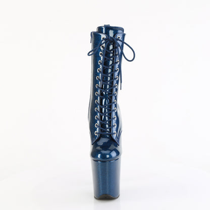 Pleaser FLAMINGO-1040GP Navy Blue Glitter Lace-Up Platform Ankle Boots - 8 Inch Heels