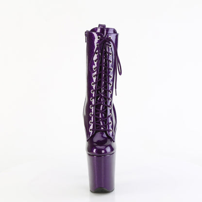 Pleaser FLAMINGO-1040GP Purple Glitter Lace-Up Platform Ankle Boots - 8 Inch Heels