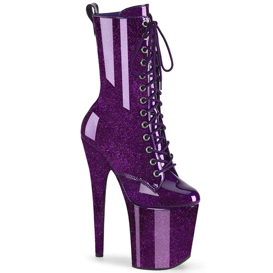 FLAMINGO-1040GP Pleaser Purple Glitter 8 Inch Exotic Dancer Ankle Boots Purple Glitter Pat M