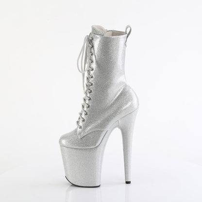 FLAMINGO-1040GP Pleaser Silver Glitter 8 Inch Platform Ankle Boots