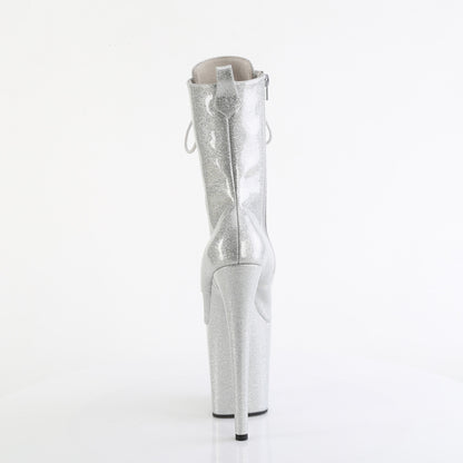 Pleaser FLAMINGO-1040GP Silver Glitter Lace-Up Platform Ankle Boots - 8 Inch Heels