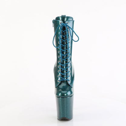 FLAMINGO-1040GP Pleaser Teal Glitter 8 Inch Dancer Platform Ankle Boots
