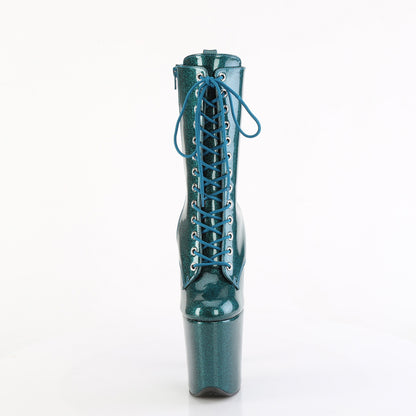 Pleaser FLAMINGO-1040GP Teal Glitter Lace-Up Platform Ankle Boots - 8 Inch Heels