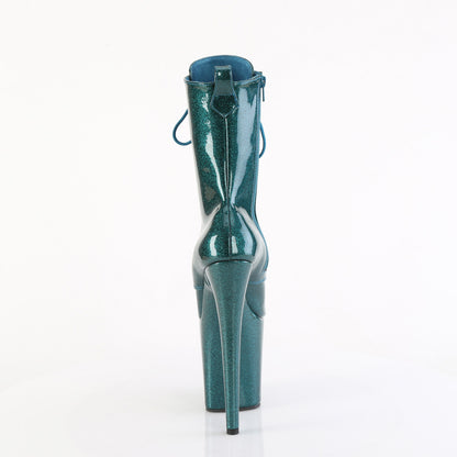 Pleaser FLAMINGO-1040GP Teal Glitter Lace-Up Platform Ankle Boots - 8 Inch Heels