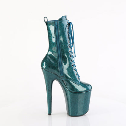 FLAMINGO-1040GP Pleaser Teal Glitter 8 Inch Dancer Platform Ankle Boots
