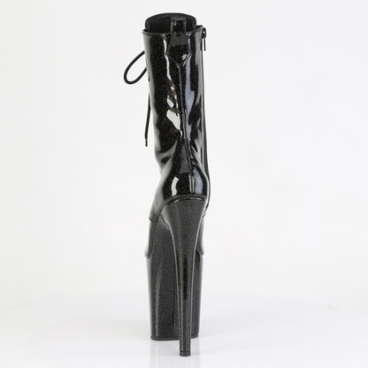 Pleaser FLAMINGO-1041GP Black Glitter Lace-Up Peep Toe Platform Ankle Boots - 8 Inch Heels