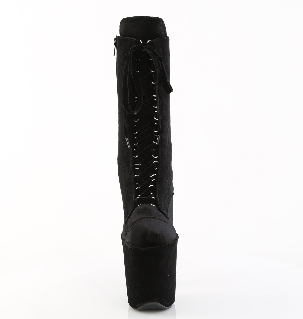 Pleaser FLAMINGO-1045VEL Black Lace-Up Platform Ankle Boots - 8 Inch Heels