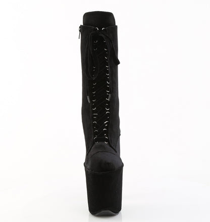 Pleaser FLAMINGO-1045VEL Black Lace-Up Platform Ankle Boots - 8 Inch Heels