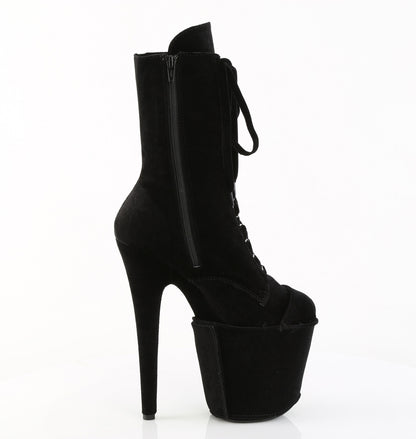 Pleaser FLAMINGO-1045VEL Black Lace-Up Platform Ankle Boots - 8 Inch Heels