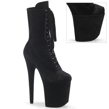 FLAMINGO-1045VEL Pleaser Black 8 Inch Platform Ankle Boots