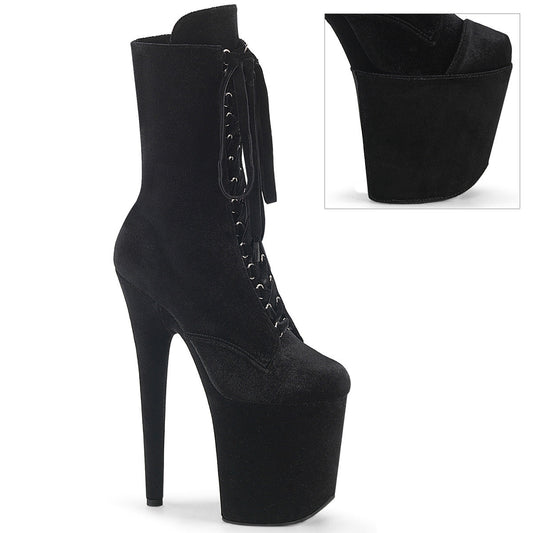 FLAMINGO-1045VEL Pleaser Black 8 Inch Platform Ankle Boots