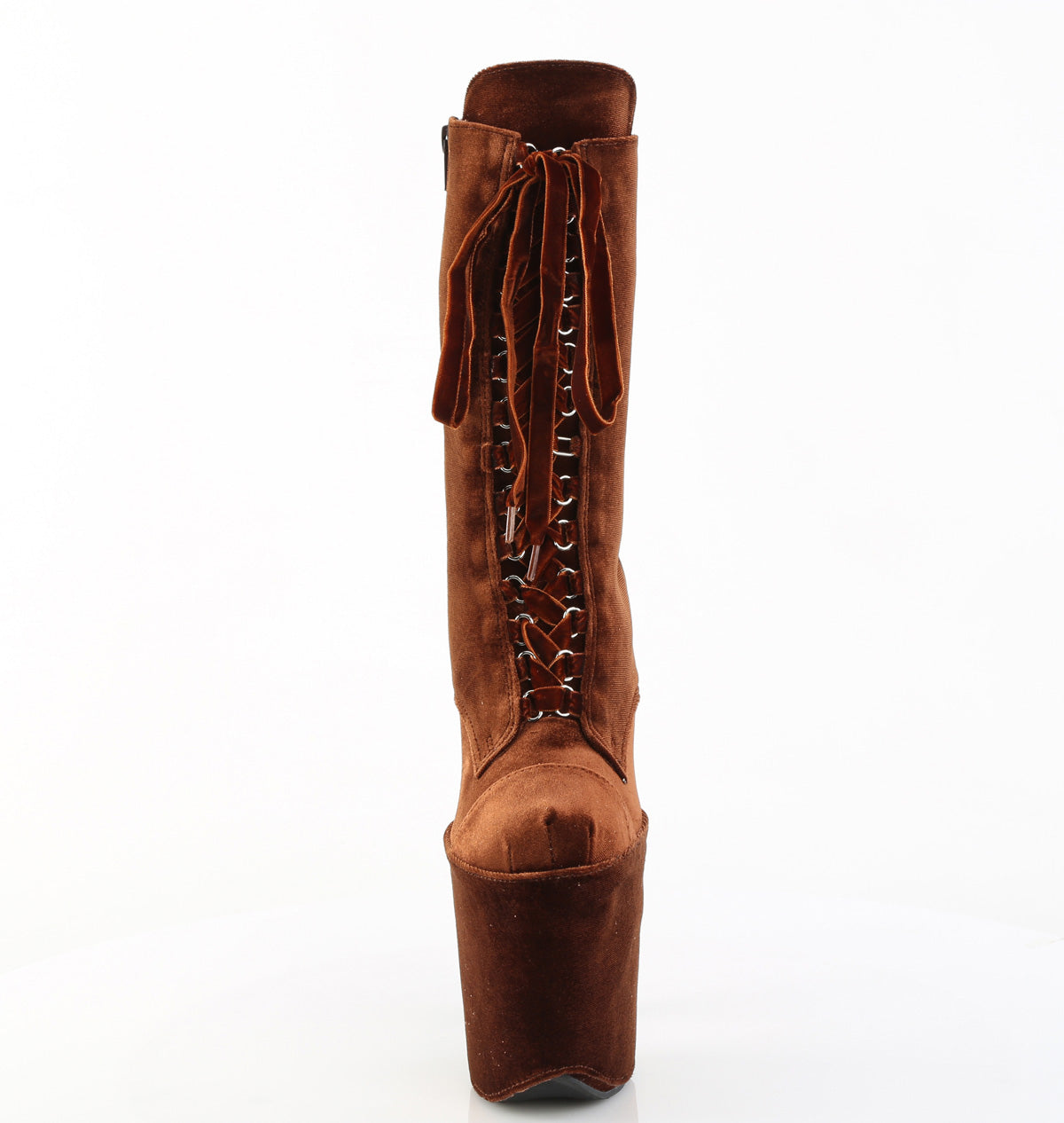 Pleaser FLAMINGO-1045VEL Brown Lace-Up Platform Ankle Boots - 8 Inch Heels