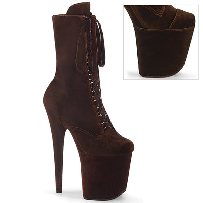 FLAMINGO-1045VEL Pleaser Brown 8 Inch Dancer Platform Ankle Boots Brown Velvet M