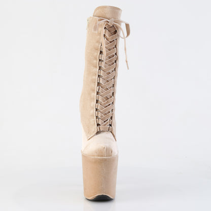 Pleaser FLAMINGO-1045VEL Cream Lace-Up Platform Ankle Boots - 8 Inch Heels