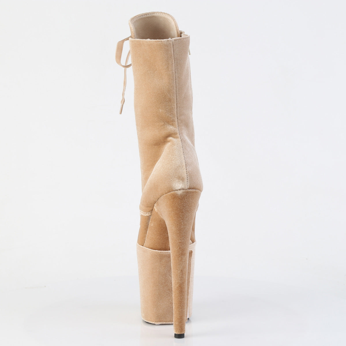 Pleaser FLAMINGO-1045VEL Cream Lace-Up Platform Ankle Boots - 8 Inch Heels