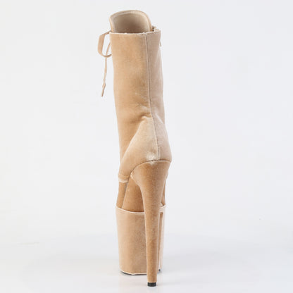 Pleaser FLAMINGO-1045VEL Cream Lace-Up Platform Ankle Boots - 8 Inch Heels