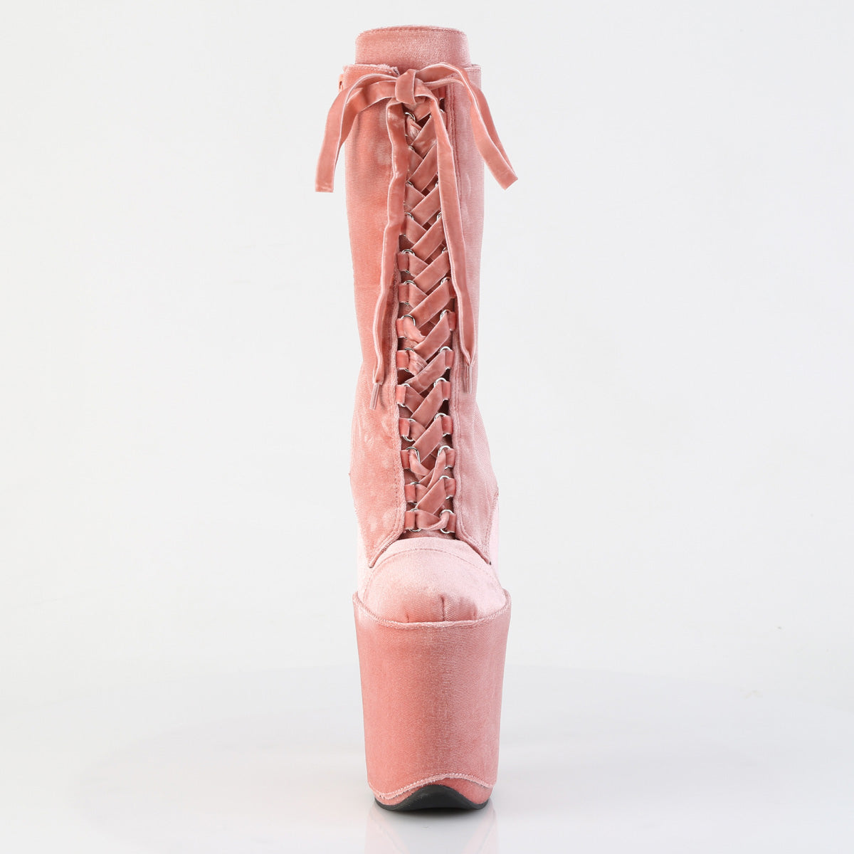 Pleaser FLAMINGO-1045VEL Dusty Pink Lace-Up Platform Ankle Boots - 8 Inch Heels