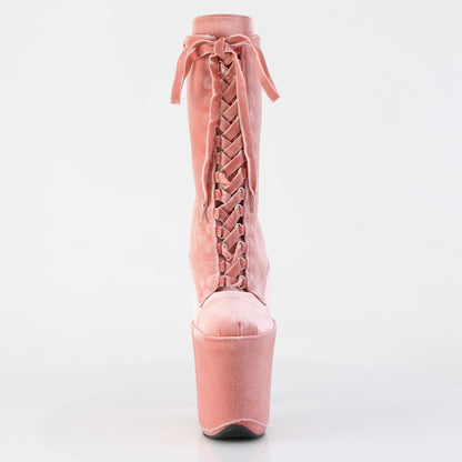 Pleaser FLAMINGO-1045VEL Dusty Pink Lace-Up Platform Ankle Boots - 8 Inch Heels