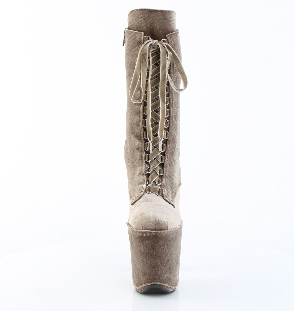 Pleaser FLAMINGO-1045VEL Khaki Lace-Up Platform Ankle Boots - 8 Inch Heels
