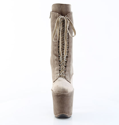 Pleaser FLAMINGO-1045VEL Khaki Lace-Up Platform Ankle Boots - 8 Inch Heels