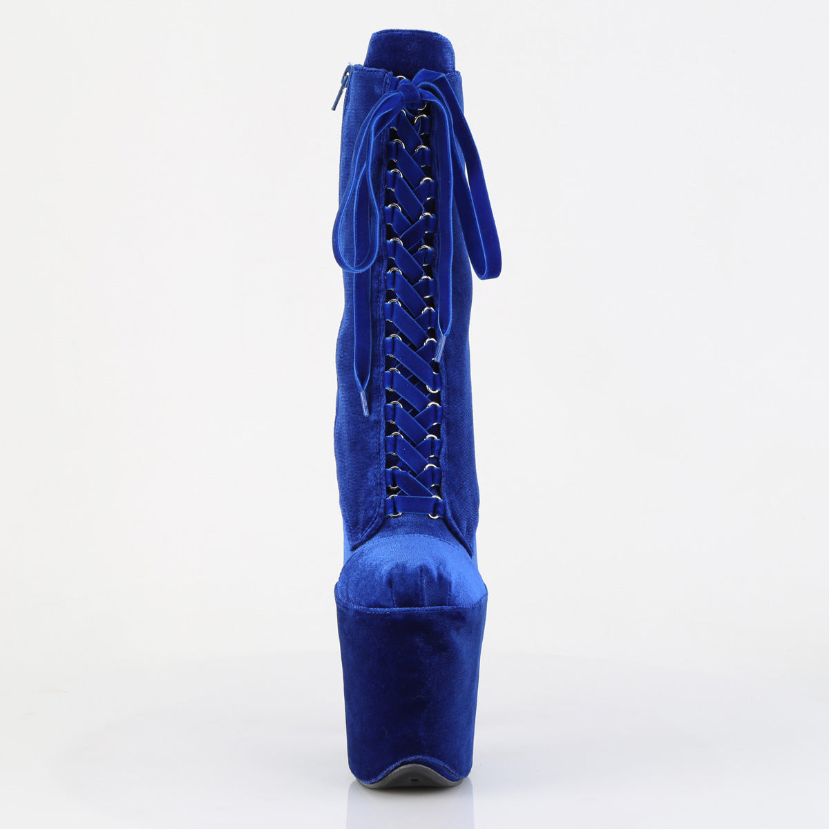 Pleaser FLAMINGO-1045VEL Navy Blue Lace-Up Platform Ankle Boots - 8 Inch Heels