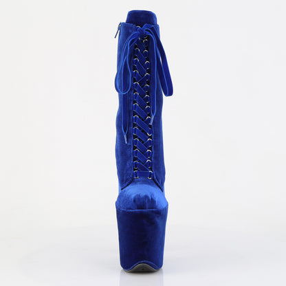 Pleaser FLAMINGO-1045VEL Navy Blue Lace-Up Platform Ankle Boots - 8 Inch Heels