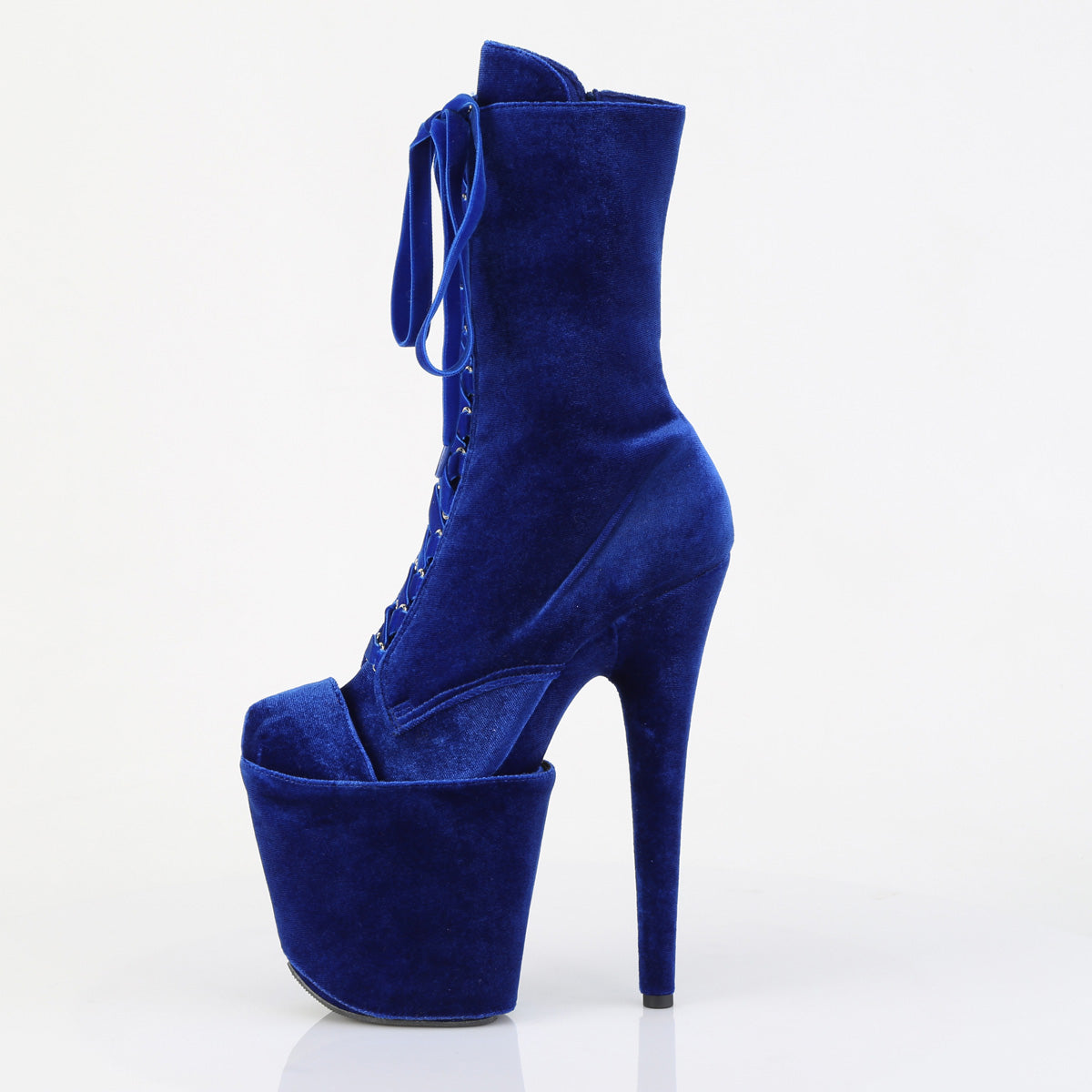Pleaser FLAMINGO-1045VEL Navy Blue Lace-Up Platform Ankle Boots - 8 Inch Heels